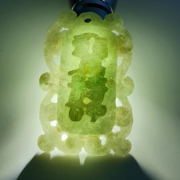 Vintage Antique Hand-Carved Double-Sided Jade Blessing Talisman Plaque Pendant - Picture 4 of 13